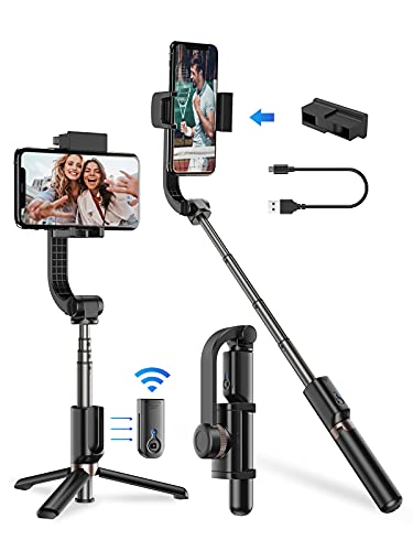 APEXEL Gimbal Smartphone Stabilizzatore a 1-Assi Telecomando Bluetooth, Supporto per Treppiede Smartphone con Rotazione a 360 ° Compatibile con Android e iPhone, Bastone Selfie Treppiede