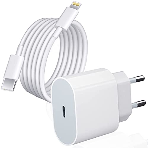 Apple Certificato MFiCaricatore iPhone 20W,Caricabatterie Rapido con 3M cavo USB‑C a Lightning,Power Delivery Alimentatore Compatibile con iPhone 13 13 Pro Max 12 12 Pro SE 11 XR XS Max X 8 7 iPad