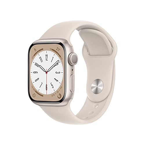 Apple Watch Series 8 (GPS, 41mm) Smartwatch con cassa in alluminio color galassia con Cinturino Sport color galassia - Regular. Fitness tracker, app Livelli O₂, resistente all’acqua