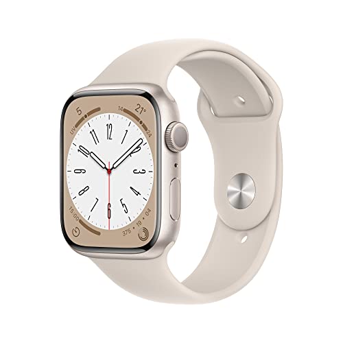 Apple Watch Series 8 (GPS, 45mm) Smartwatch con cassa in alluminio color galassia con Cinturino Sport color galassia - Regular. Fitness tracker, app Livelli O₂, resistente all’acqua