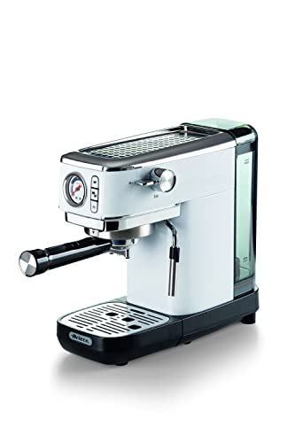 Ariete 1381 14 Macchina da caffè con manometro, compatibile con caffè in polvere e cialde ESE, 1300 W, Capacità 1,1 L, 15 bar di pressione, Filtro ½ tazze, Dispositivo Cappuccino, Bianco