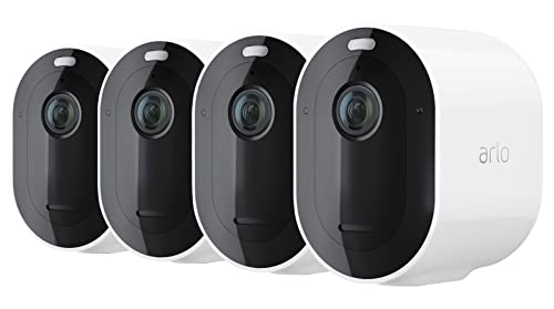Arlo Pro4 Spotlight, 4 Telecamere di videosorveglianza wi-fi 2K HDR, con faro e allarme, Sensori movimento, Visione notturna a colori, non richiede base, 90 giorni di Arlo Secure inclusi, Bianco