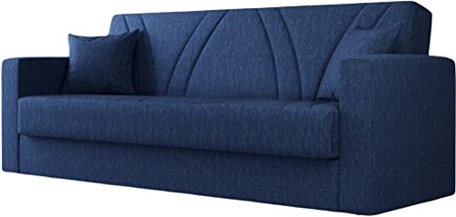 Arredo Stock Divano letto con apertura click-clack tessuto blu jeans, 214x89x81 cm
