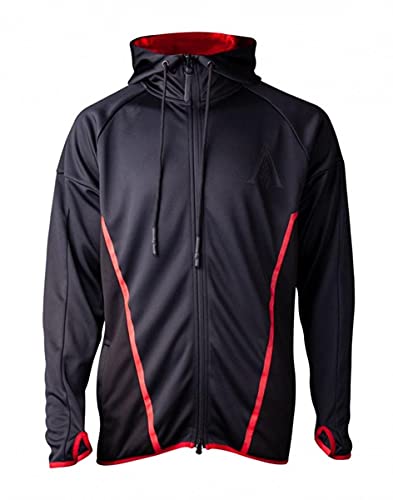 Assassins Creed Odyssey Technical Hexagonal Full Length Zipper Hoodie, Male, Large, Black red Hd516544aco-l