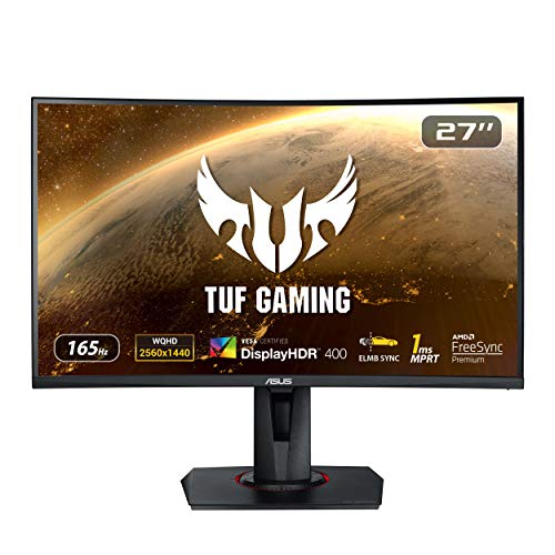 ASUS TUF Gaming VG27WQ Curved Gaming Monitor WQHD (2560x1440), 165Hz, Extreme Low Motion Blur, Adaptive-sync, FreeSync,1ms (MPRT), DisplayHDR 400, 27 pollici
