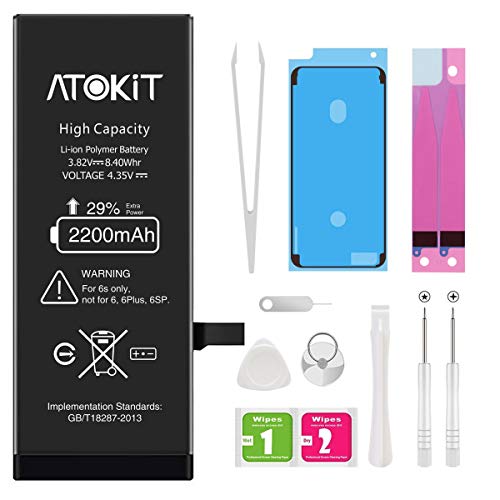 Atakit - Batteria per iPhone 6S 2200 mAh, ad alta capacità, 6S, batteria interna di ricambio con kit di strumenti di riparazione professionale.