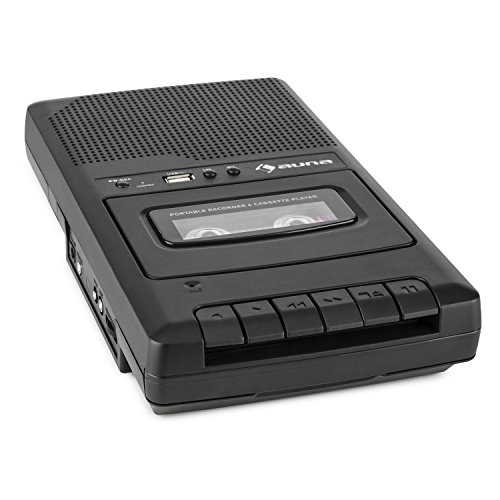 Auna RQ-132USB Mangianastri Lettore Cassette Tape MC Portatile Con Microfono per Registratore Vocale (Altoparlante integrato) Nero