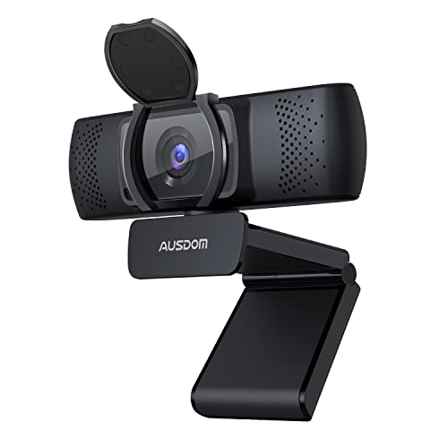 AUSDOM Autofocus Webcam FHD 1080P con Privacy Cover, AF640 Web Camera 30fps per Business, PC, DoppioMicrofono Integrato, Grandangolo 90°, Stream Web Cam per Videochiamate, Registrazione, Conferenze