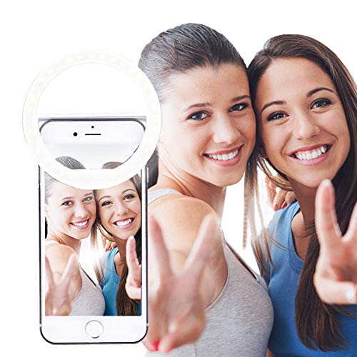 AUTOPkio Selfie Ring Light, 36 LED Light Ring USB Ricaricabile Regolabile 3 Livelli Luminosità con Clip per Smartphone Webcast Youtube Tiktok (Bianca)