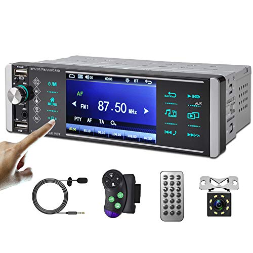 Autoradio Bluetooth 1 Din Lettore Auto Touch Screen da 4  con Assistente vocale Ingresso Microfono Sintonizzatore FM+ 2 USB SD TF AUX + Telecamera Posteriore + Controller Volante