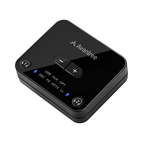 Avantree Audikast Plus Class 1 Bluetooth 5.0 Trasmettitore per TV con Controllo del Volume, aptX Adattatore Audio Wireless a Bassa latenza per 2 Cuffie (Digitale Ottica SPDIF in out, AUX, RCA, USB)