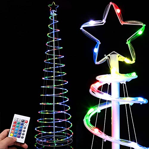 Bakaji Albero di Natale Spirale a 200 Led Luminoso RGB Slim Salvaspazio con Telcomando a Distanza Con Puntale a Stella Multicolor Tubo Trasparente per Interno ed Esterno (MULTICOLORE - 210CM)