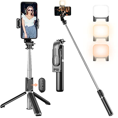 Bastone Selfie Treppiede con Luce di Riempimento, Tupwoon Selfie Stick Estensibile da 104cm e Treppiede Flessibile per Telefono con Telecomando Wireless per iPhone Samsung Huawei