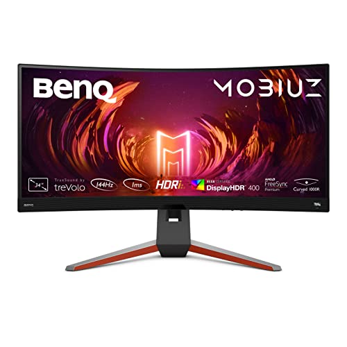 BenQ MOBIUZ EX3410R Monitor Curvo Gaming (34 pollici, Ultrawide, 2K, 144 Hz, 1ms, HDR 400, FreeSync Premium Pro, telecomando)