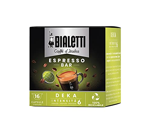 Bialetti Caffè d Italia, Box 16 Capsule, Decaffeinato, Intensità 6, Compatibili con Macchine Bialetti sistema chiuso, 100% Alluminio