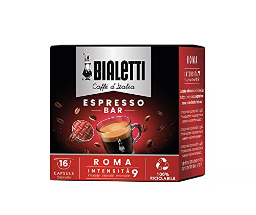 Bialetti Caffè d Italia, Box 16 Capsule, Roma, Intensità 9, Compatibili con Macchine Bialetti sistema chiuso, 100% Alluminio