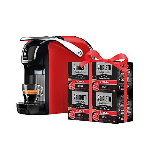 Bialetti New Break - Macchina Caffè Espresso a Capsule in Alluminio con Sistema Bialetti il Caffè d Italia, Design Compatto, Rosso, Include 64 Capsule In Omaggio