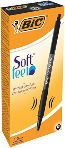 Bic Soft FeelClic Grip Penna a Sfera, a Scatto, Punta Media da 1,0mm, Confezione da 12 Pezzi, Colore Nero