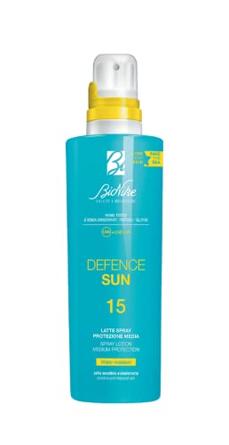 Bionike Defence Sun - Latte Solare Spray Corpo SPF 15, Pelli Sensibili e Intolleranti, Azione Protettiva e Antiossidante, Waterproof e non Appiccicoso, Rafforza e Ripara la Pelle, 200ml