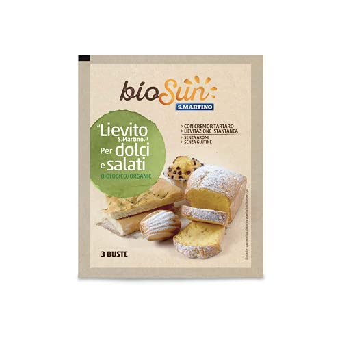 BIOSUN - Lievito Biologico a Lievitazione Istantanea, ideale sia per Dolci che per Salati, con Cremor Tartaro Naturale, 3 Buste da 16 g l una, 48g tot, Senza Glutine, Vegano, Made in Italy