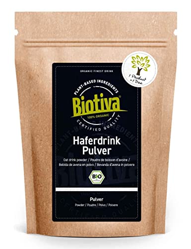 Biotiva Bevanda d avena in polvere 1Kg - Latte d avena integrale in polvere - Latte vegetale - Senza glutine - Certificato e imbottigliato in Germania
