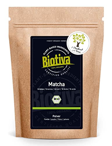 Biotiva Tè di matcha Bio - 100g - polvere originale di matcha - tè, latte, frullati - 100% coltivazione ecosostenibile - confezionato e imbottigliato in Germania (DE-eco-005)