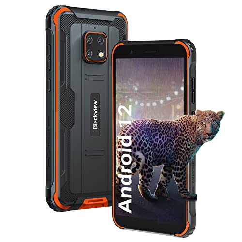 Blackview BV4900 Pro Rugged Smartphone Dual SIM 4G Android 12 7G+64GB 256GB Espandibile Telefono Indistruttibile 5580mAh 5.7  HD Cellulare Impermeabile Fotocamera 13MP+5MP OTG GPS Face ID NFC(Arancia)