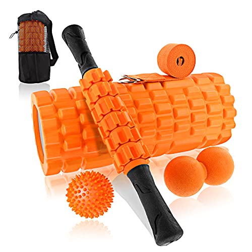 BNEHHOV Foam Roller kit 6 in 1 Rullo Massaggio Muscolare Set Rulli in Schiuma con Stick Ball Bande con Trigger Point per fanno un Massaggio per Gambe e Braccia Doloranti per Yoga Esercizi