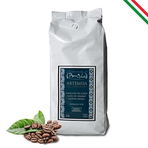 BOCCA DELLA VERITA - Caffè Italiano in Grani, Aroma ARTEMISA DECAFFEINATO, Sacco da 1 Kg, Caffè Tostato Naturalmente e Artigianalmente 100% Made in Italy, Certificato Rainforest e UTZ