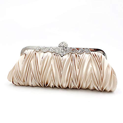 Borsa champagne d annata raso pieghettato della signora di sera, borsa - catena staccabile multifunzione Banchetto Evening Bag, 25 * 12 cm borsa a tracolla