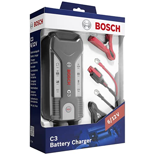 Bosch Automotive C3 Caricabatterie Intelligente E Automatico 6V-12V   3.8A, Nero, Rosso, ‎7.49 x 5.21 x 18.01 cm; 710 grammi