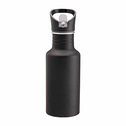 Bottiglia In Alluminio Con Cannuccia Estraibile Borraccia 600 ml Idea Regalo (Nero)