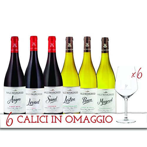 Box Degustazione 6 Bottiglie Vini Del Trentino Bianco e Rosso Cantina Nals Magreid + 6 Calici Vino in Omaggio