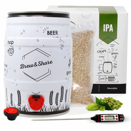 Brew & Share | Kit per fare birra IPA | La tua birra in 2 settimane. Preparazione con malto. Fermentazione in barile. Materiali riutilizzabili.