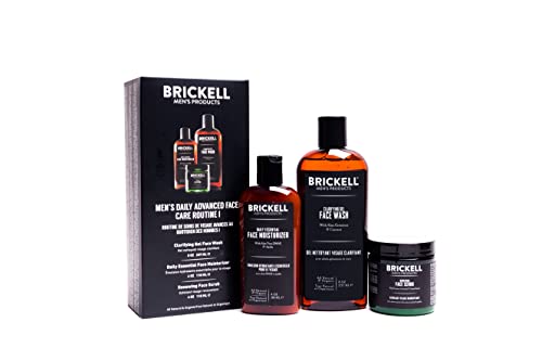 Brickell Men s Set per la cura quotidiana del viso - Gel detergente per la pulizia del viso + Crema esfoliante + Lozione idratante per il viso - Naturale e Organica