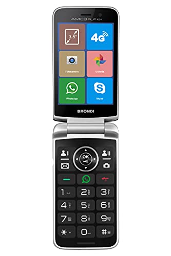 BRONDI Amico Flip 4G+ Telefono Cellulare per Anziani GSM DUAL SIM con Tasti Grandi, Funzione SOS, Controllo Remoto, Volume Alto,Type-C, Nero