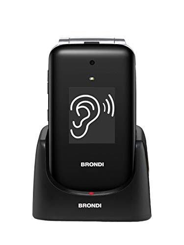 BRONDI Amico Supervoice, Telefono cellulare GSM per anziani con tasti grandi, tasto SOS e funzione controllo remoto, dual SIM, volume alto ed amplificato, Nero