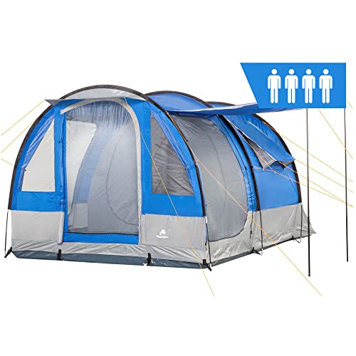 CampFeuer Tenda da campeggio Smart per 4 persone | Tenda familiare grande con 3 entrate e 2.000 mm di colonna d acqua | Tenda a tunnel | Tenda per gruppi (blu grigio)
