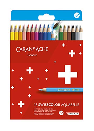 Caran d Ache 1285.818 Swisscolor - 18 matite colorate acquerellabili, confezione in cartone