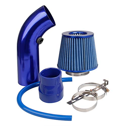 CarBole Filtro aria sportivo universale Raffreddamento aria Kit filtro ingresso aria per auto Sistema di ingresso aria universale in fibra di carbonio con tubo blu