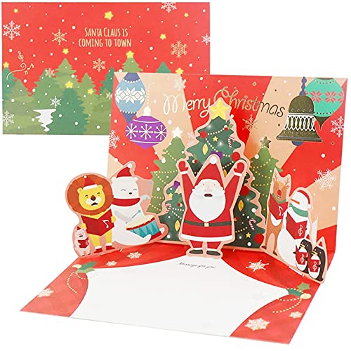 Cartoline di Natale,Cartolina di Natale pop-up 3D,Biglietto di auguri natalizi fatto a mano con buste,Biglietto di Auguri di Buon Natale Pieghevole,Babbo Natale Cartoline di buon Natale