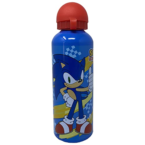 CARTOON Borraccia in alluminio per bambini, Sonic, Riccio supersonico, BPA Free, bottiglia con ciuccio, beccuccio, capacità 500 ml, rosso