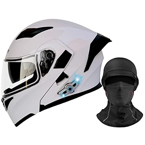 Casco Moto Modulare Bluetooth Integrat Caschi Motociclista Donna Integrale Casco modulari Apribile Moto Touring Doppia Visiera per Donna Uomo Adulti DOT ECE (Color : White)