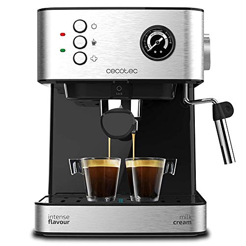 Cecotec Macchina del caffè Power Espresso 20 Professionale. Capàcità 1,5 L, 20 bar, doppia uscita, vaporizzatore, acciaio inossidabile, scaldatazze, 850 W