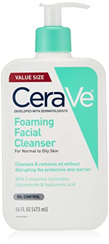 CeraVe, detergente schiumoso per il viso, 473 ml, per il lavaggio quotidiano del viso, per pelli da normali a grasse