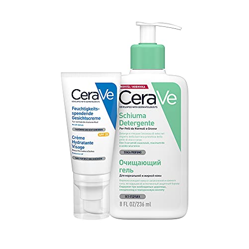 CeraVe Kit Skincare Pelle Mista | Schiuma Detergente con Niacinamide ed Acido Ialuronico 236ml + Crema Idratante Viso con Protezione Solare SPF 25, 52ml