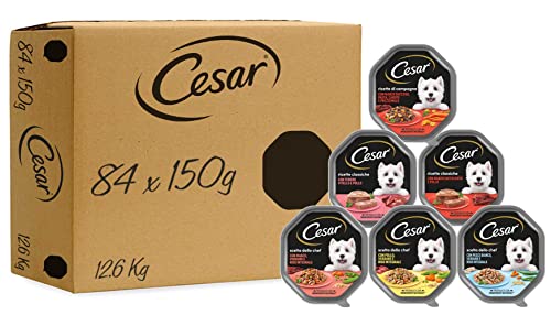 Cesar Cibo per Cane Confezione da 84 vaschette da 150gr – Gusti Misti per un totale di 12.6kg