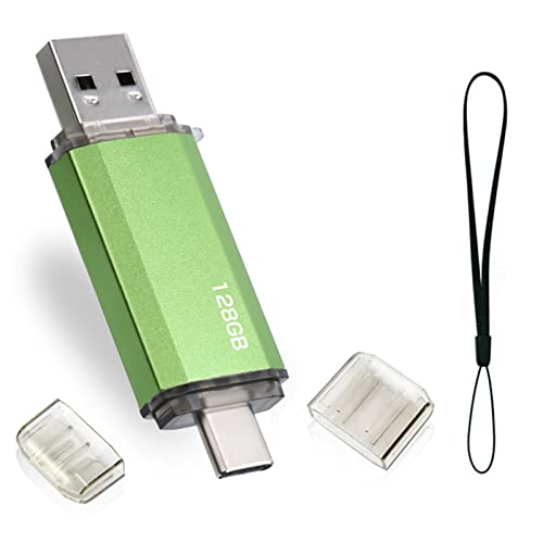 Chiavetta USB Tipo C 128GB, 2 en 1 Pendrive USB 2.0 128 GB Mini USB C Flash Drive Penna USB 128 GB per PC Tablet Laptop Smartphone con Tipo C, Xiaomi Oneplus Huawei (Verde)
