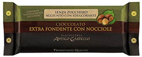 Cioccolato con Nocciole SENZA ZUCCHERO aggiunto Extra Fondente, 200 gr - Pasticceria Antico Castello