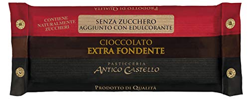 Cioccolato Extra Fondente SENZA ZUCCHERO aggiunto, 200 gr - Pasticceria Antico Castello